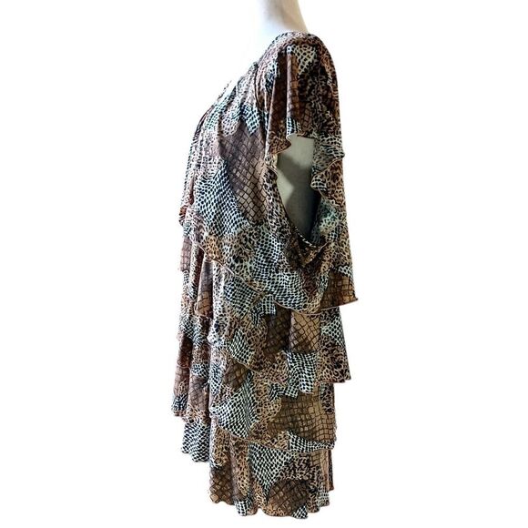 CATO Off Shoulder Blouse Long Tiers Ruffle Boho Leppard Print Brown Plus Size 3X - Picture 3 of 10